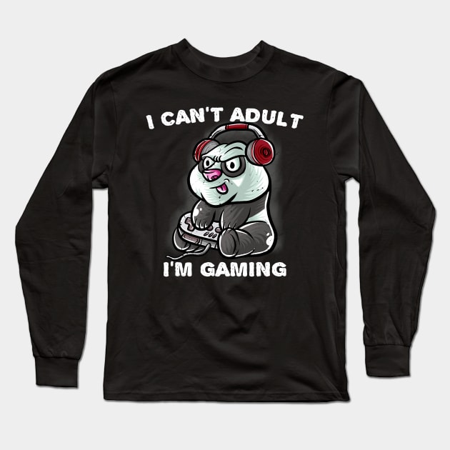 I Cant Adult Im Gaming Introvert Gamer Nerd Panda Bear Long Sleeve T-Shirt by omorihisoka